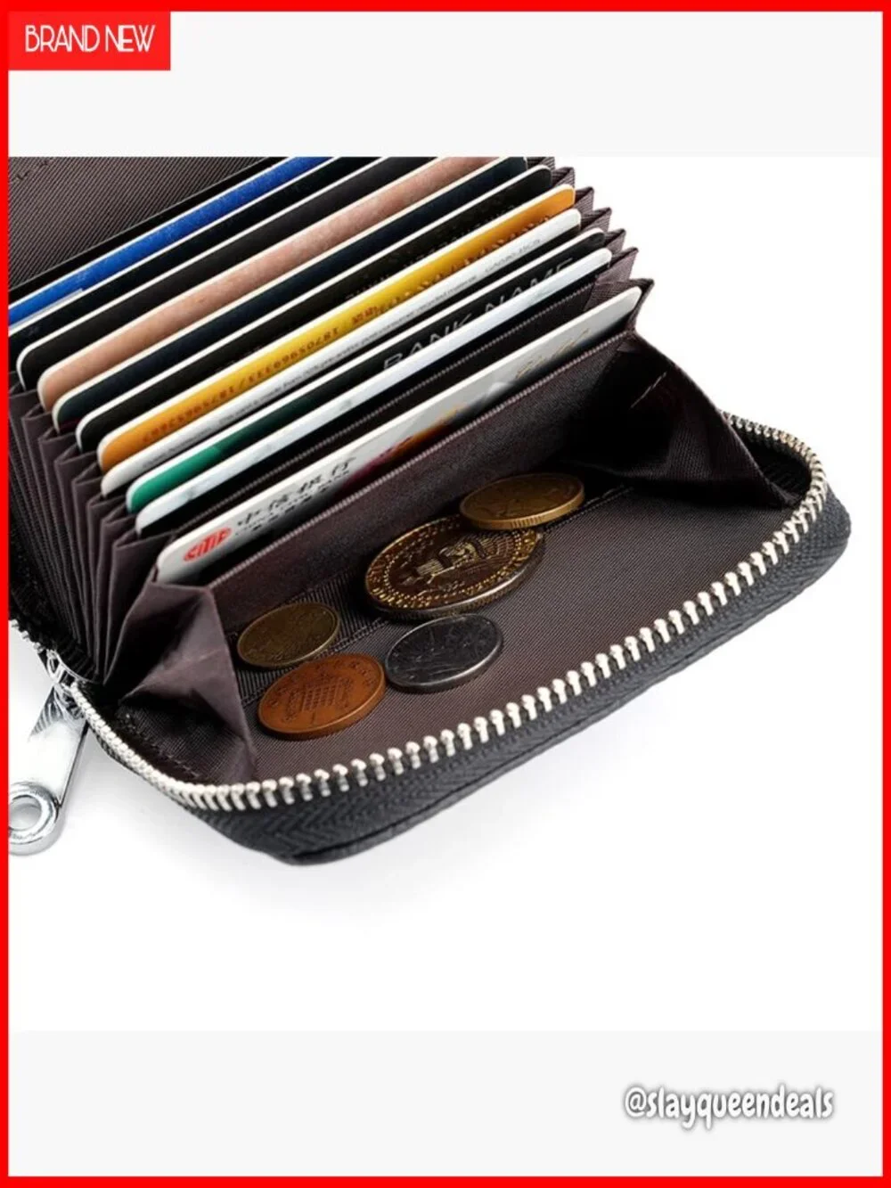 Genuine Leather RFID Blocking Wallet with 20 Card Slots and Zipper